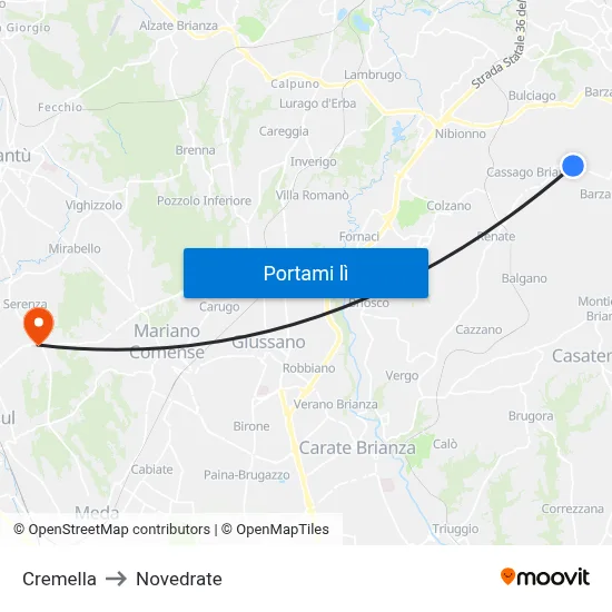 Cremella to Novedrate map