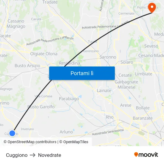 Cuggiono to Novedrate map
