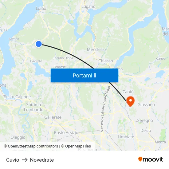 Cuvio to Novedrate map