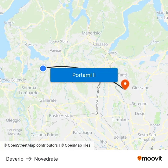 Daverio to Novedrate map