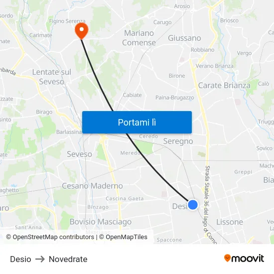 Desio to Novedrate map