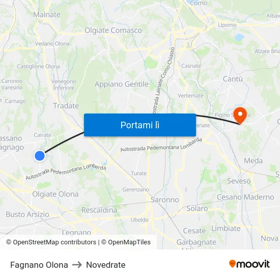 Fagnano Olona to Novedrate map