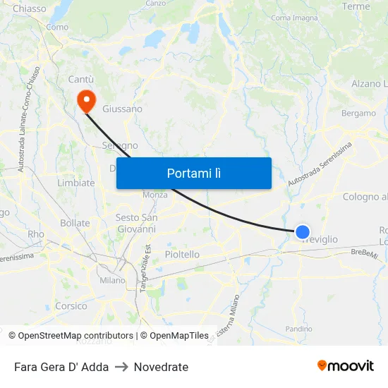 Fara Gera D' Adda to Novedrate map