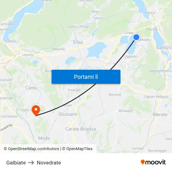Galbiate to Novedrate map