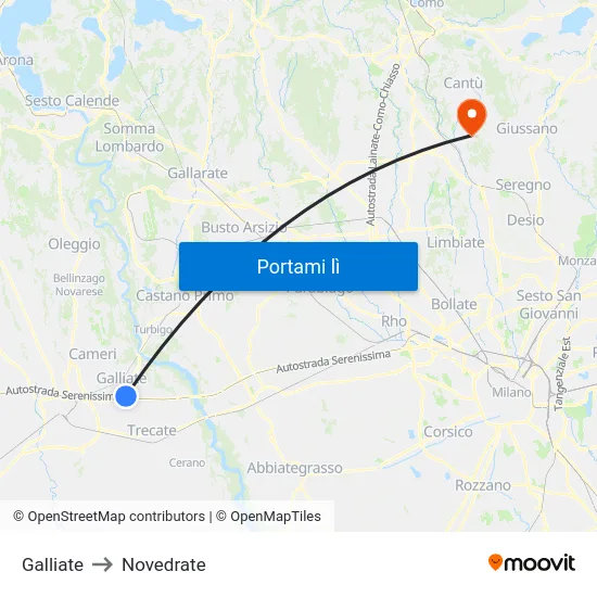Galliate to Novedrate map