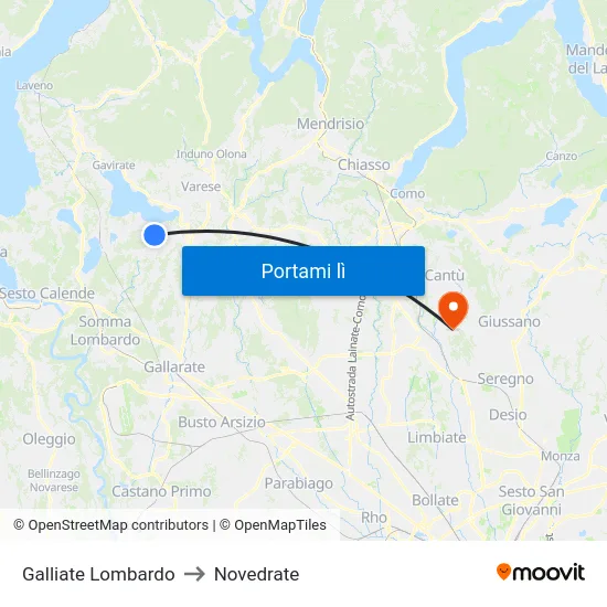 Galliate Lombardo to Novedrate map