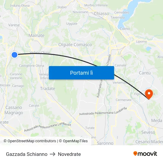 Gazzada Schianno to Novedrate map