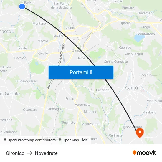 Gironico to Novedrate map