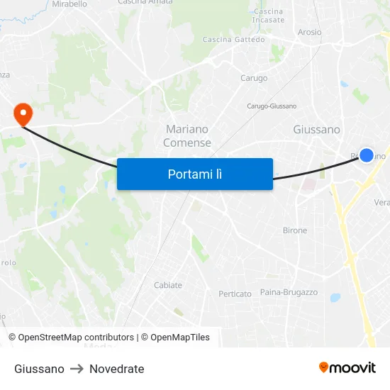 Giussano to Novedrate map