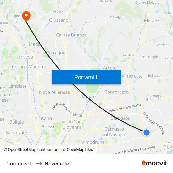 Gorgonzola to Novedrate map