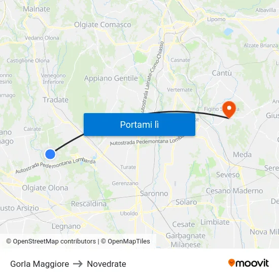 Gorla Maggiore to Novedrate map