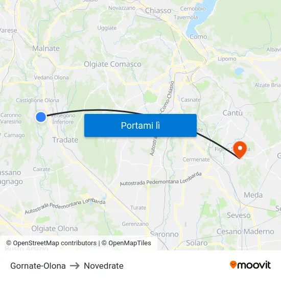 Gornate-Olona to Novedrate map