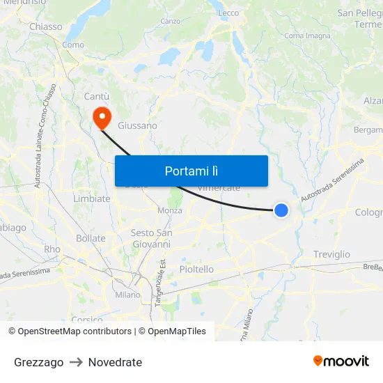 Grezzago to Novedrate map