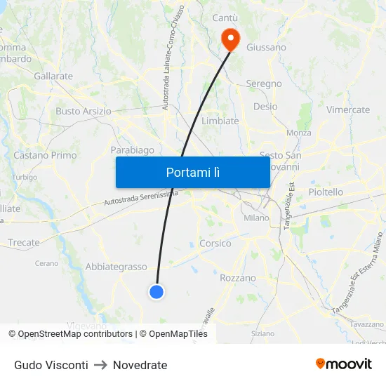 Gudo Visconti to Novedrate map