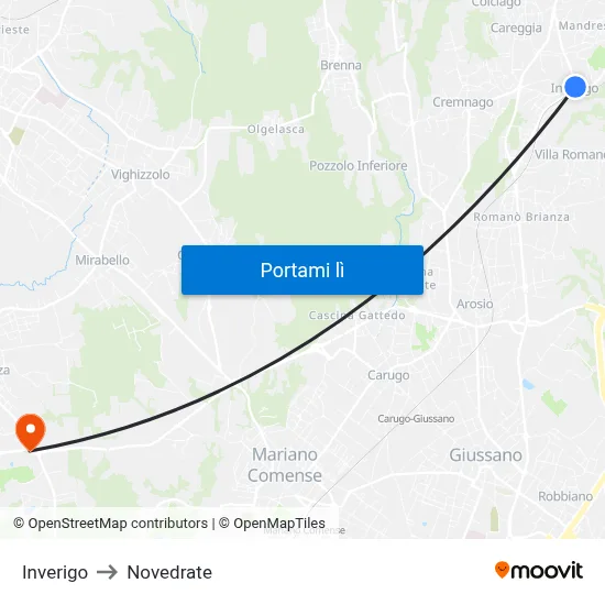 Inverigo to Novedrate map