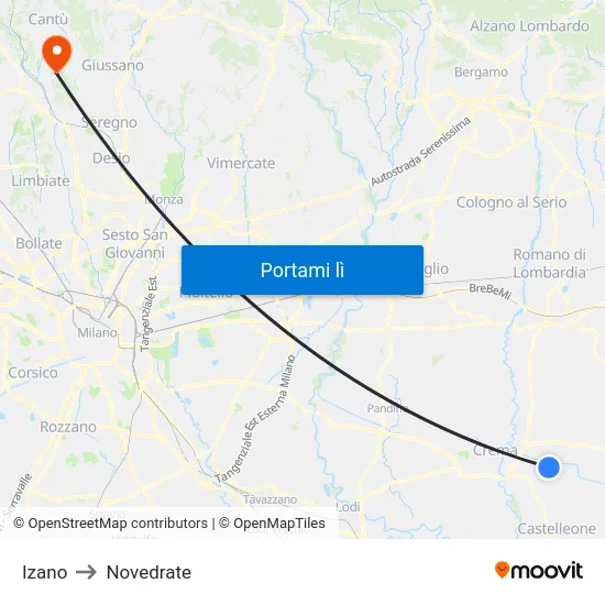 Izano to Novedrate map