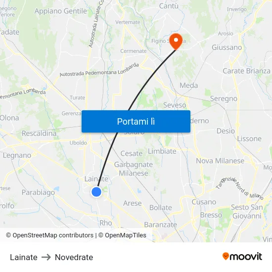 Lainate to Novedrate map
