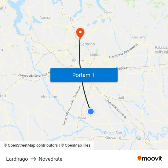 Lardirago to Novedrate map