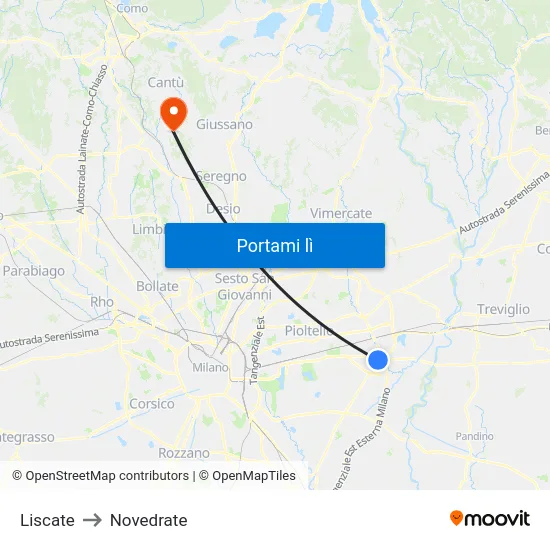 Liscate to Novedrate map