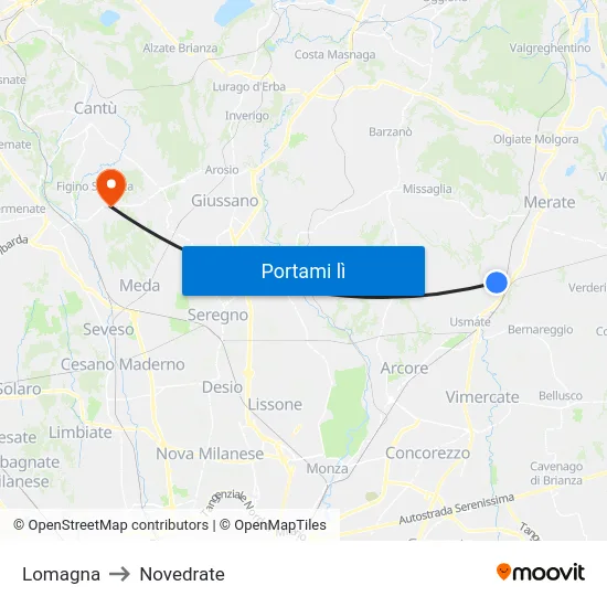 Lomagna to Novedrate map