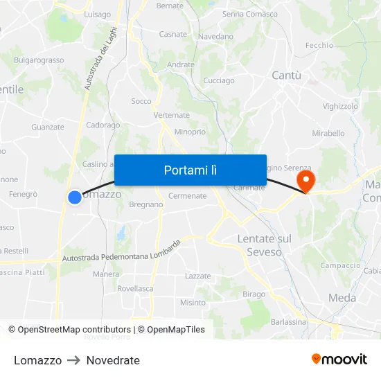 Lomazzo to Novedrate map