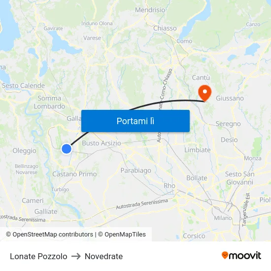 Lonate Pozzolo to Novedrate map