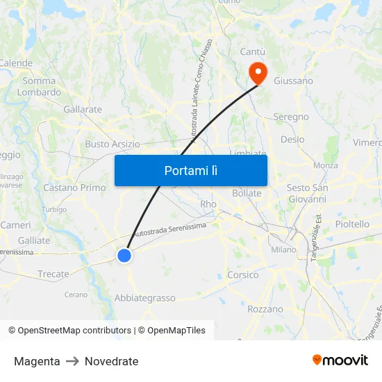 Magenta to Novedrate map