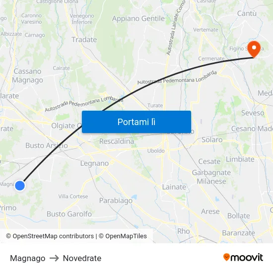Magnago to Novedrate map