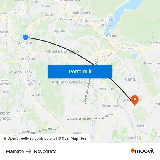 Malnate to Novedrate map