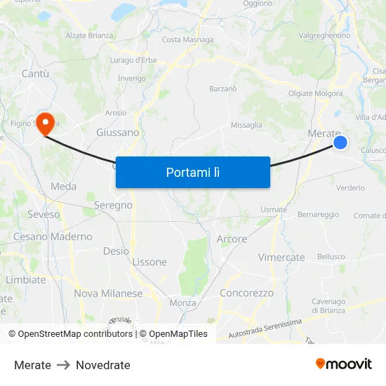 Merate to Novedrate map
