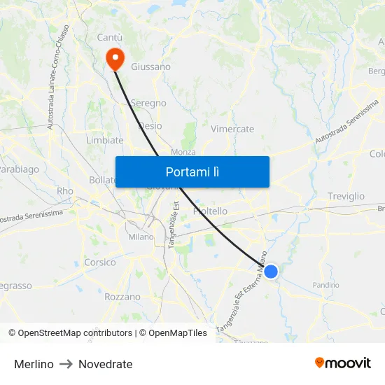 Merlino to Novedrate map