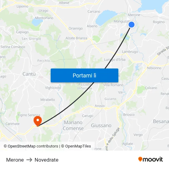 Merone to Novedrate map