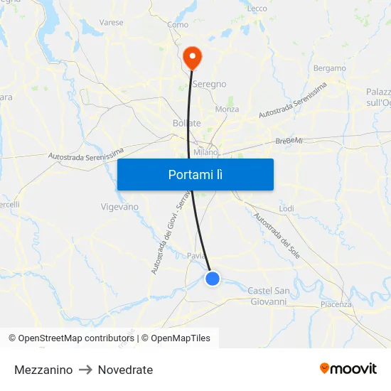 Mezzanino to Novedrate map