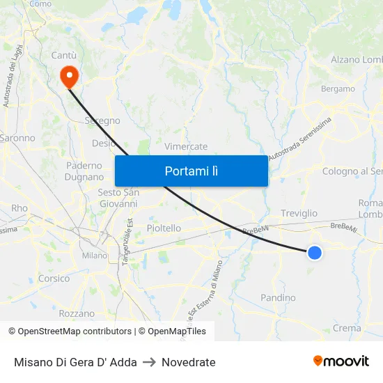 Misano Di Gera D' Adda to Novedrate map
