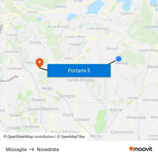 Missaglia to Novedrate map