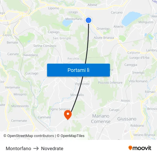 Montorfano to Novedrate map