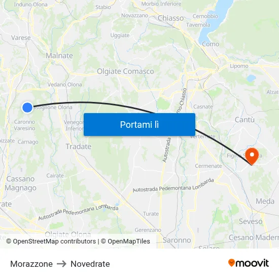 Morazzone to Novedrate map