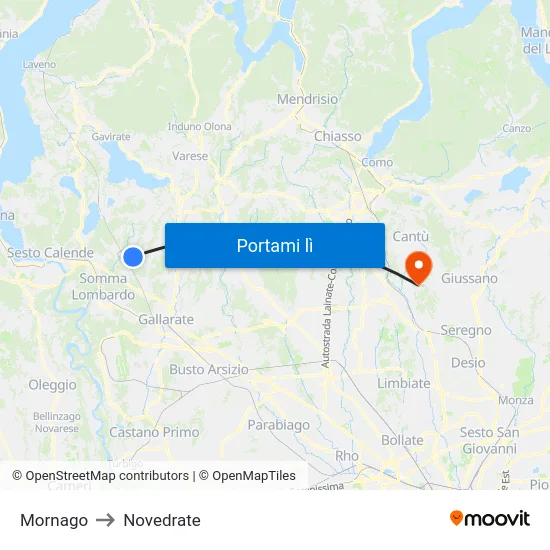 Mornago to Novedrate map