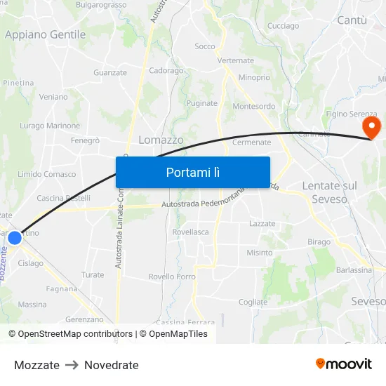 Mozzate to Novedrate map