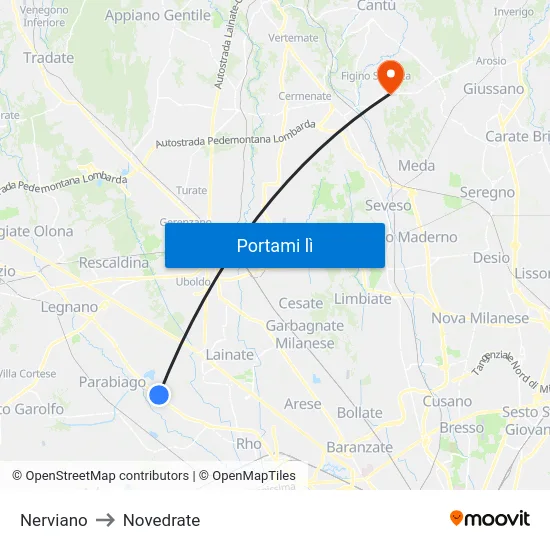Nerviano to Novedrate map