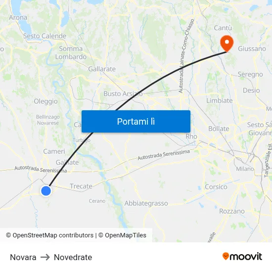 Novara to Novedrate map