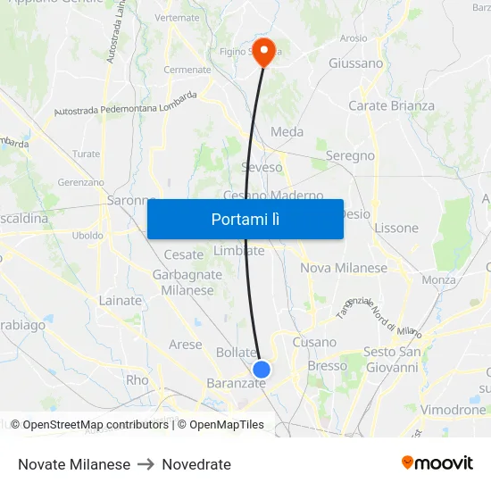 Novate Milanese to Novedrate map