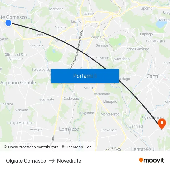 Olgiate Comasco to Novedrate map