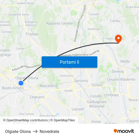 Olgiate Olona to Novedrate map