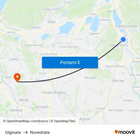 Olginate to Novedrate map