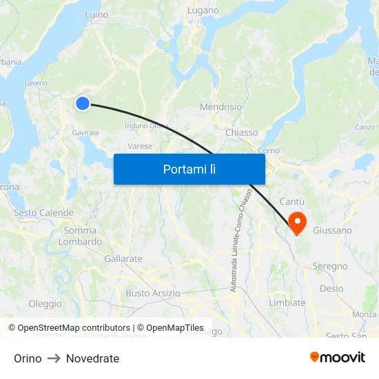 Orino to Novedrate map