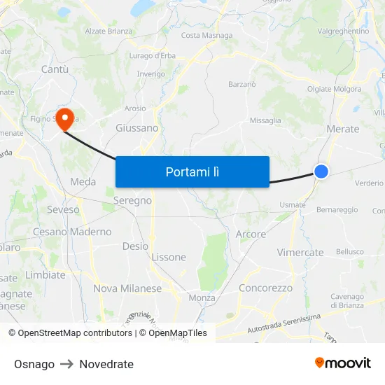 Osnago to Novedrate map