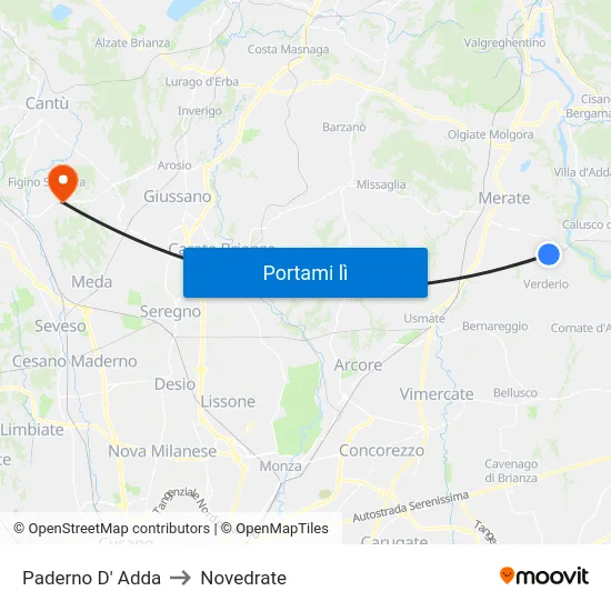 Paderno D' Adda to Novedrate map