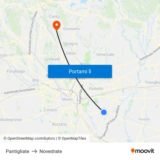 Pantigliate to Novedrate map