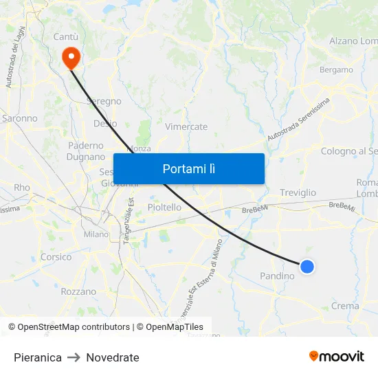 Pieranica to Novedrate map